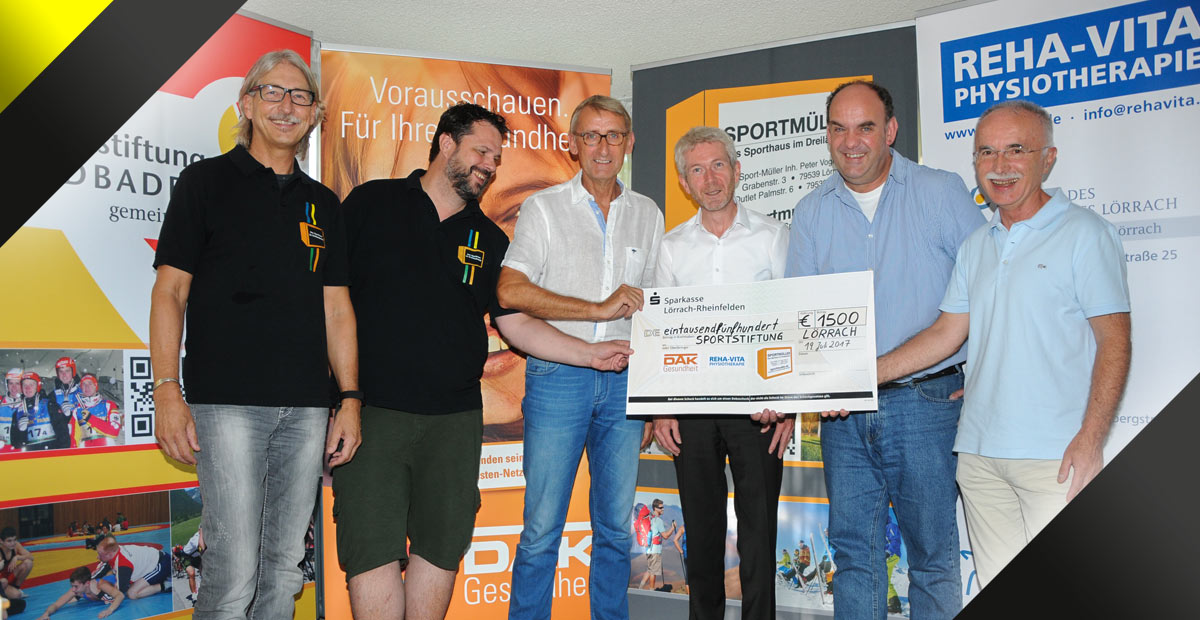 Sportmüller, DAK-Gesundheit und Reha Vita spenden der Sportstiftung Südbaden 1500 Euro
